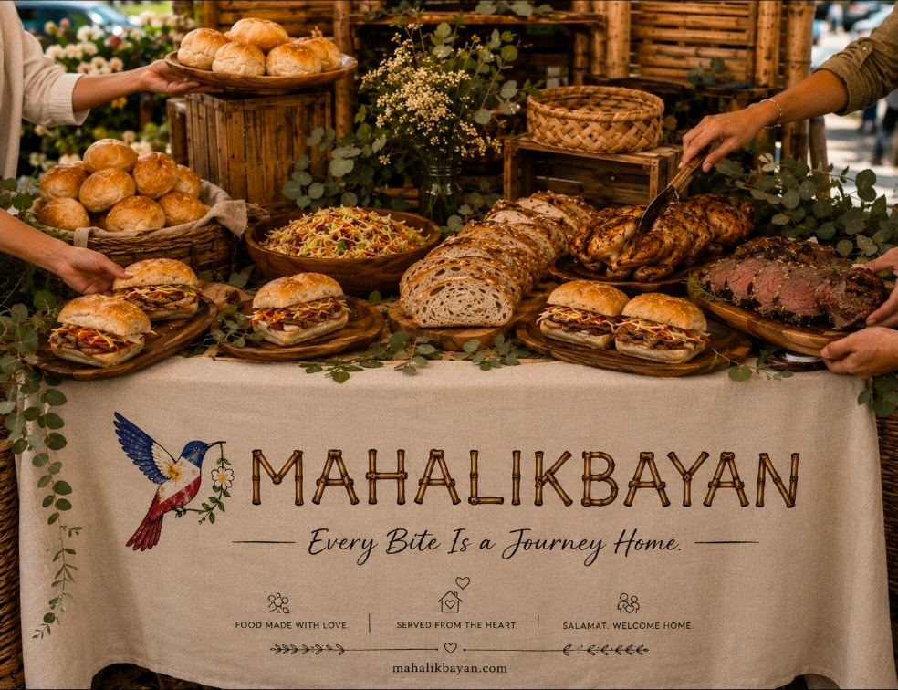 Mahalikbayan full food spread — breads, sandwiches, and roasted meats